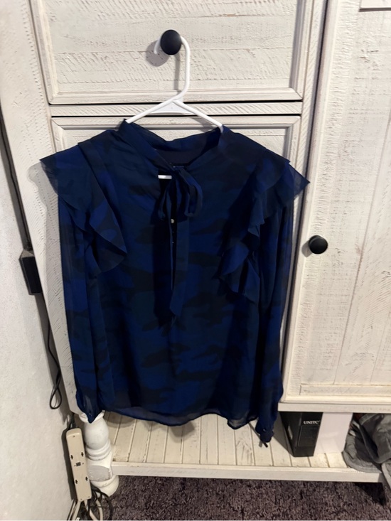 Banana Republic Tops - Banana Republic Navy Blue Ruffle Tie-Neck Blouse
